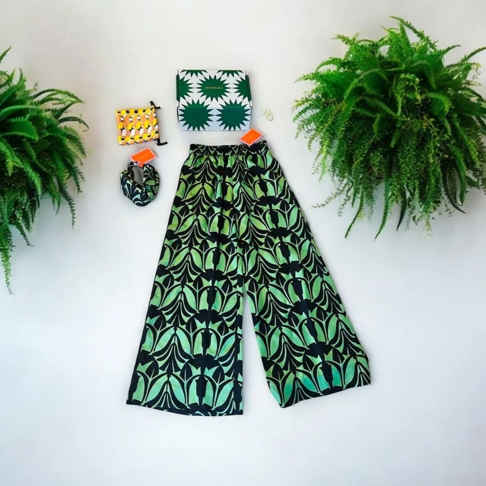 New La DoubleJ Papyrus Green in Silk Twill Palazzo Pants And Pinup Headband - Picture 4 of 8